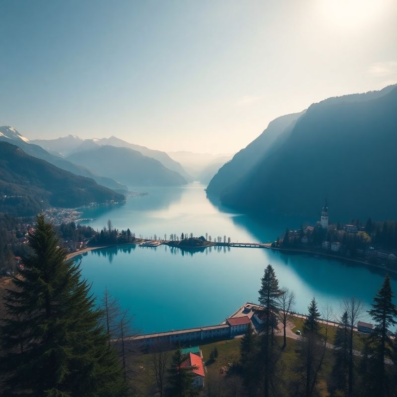 Panorama Bleda z jezerom in Julijskimi Alpami